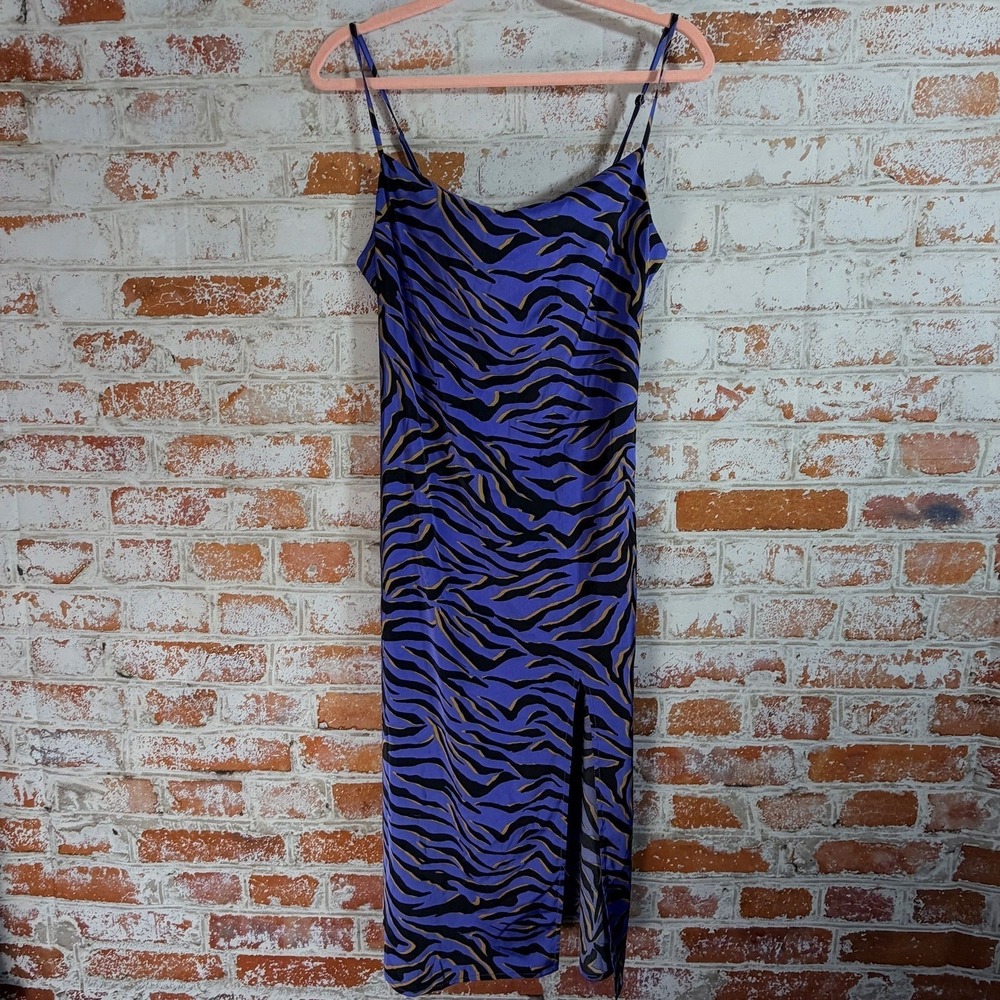 NWT Forever 21 Tiger Print Slip Dress Womens S Purple Black Midi Side Slit